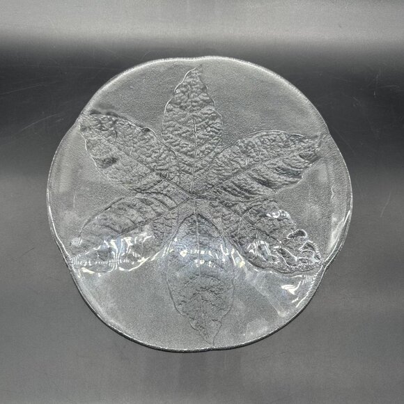 Vintage Kosta Boda Party Glass Serving Plate Leaf Sweden Clear Autumn Fall Decor - Picture 2 of 9